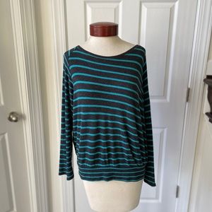 Bordeaux Teal and Gray Long Sleeve Striped Tee